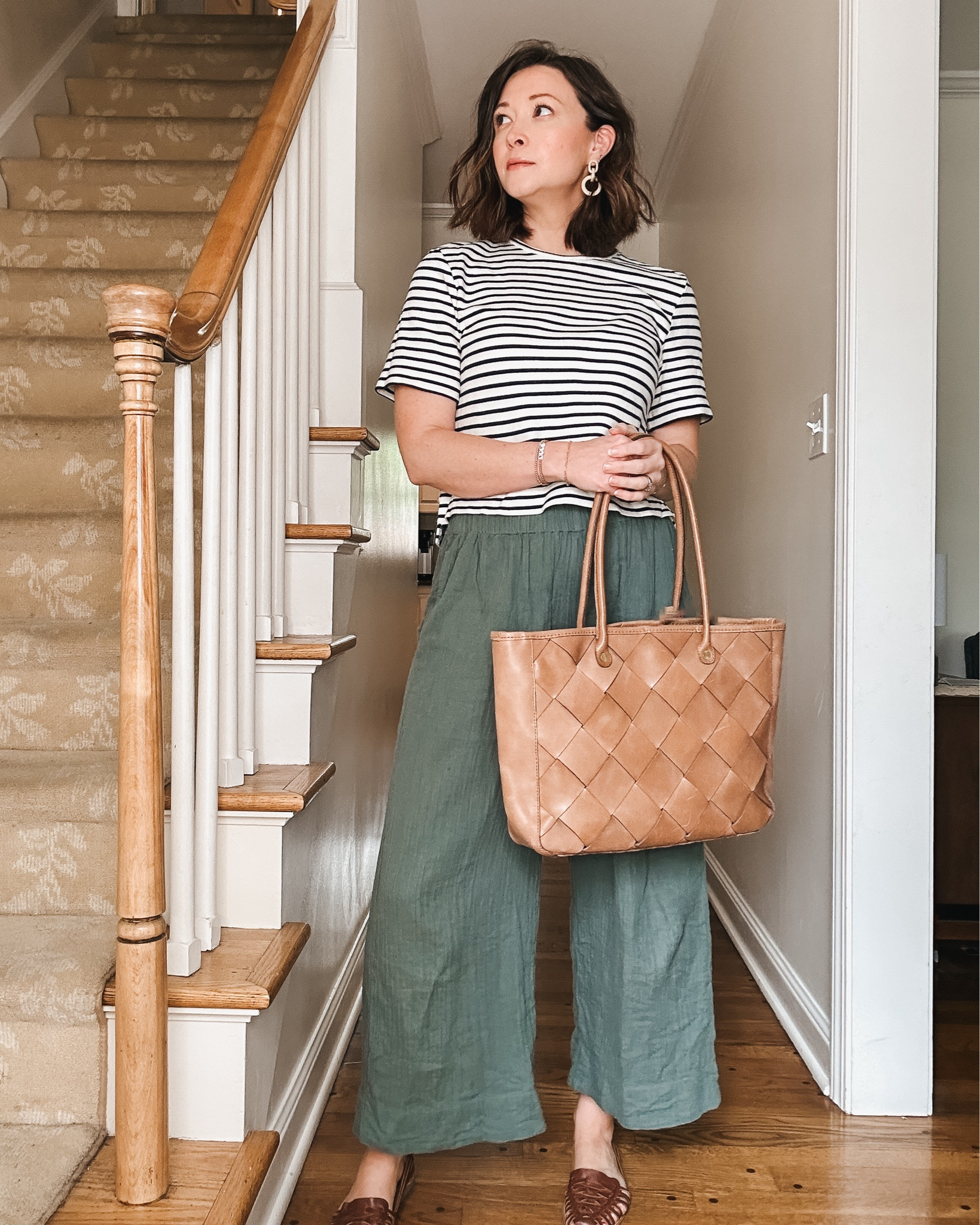 Easy summer look with wide leg pants and stripes. Tee is boxy and cropped. Size up for more length. Pants run TTS.
Earrings are always Sela Designs

#LTKSeasonal #LTKStyleTip
