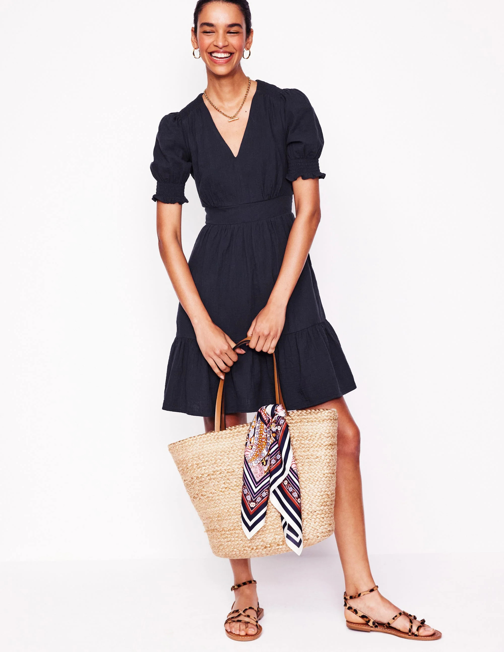 Anna Double Cloth Short Dress-Navy | Boden (US)