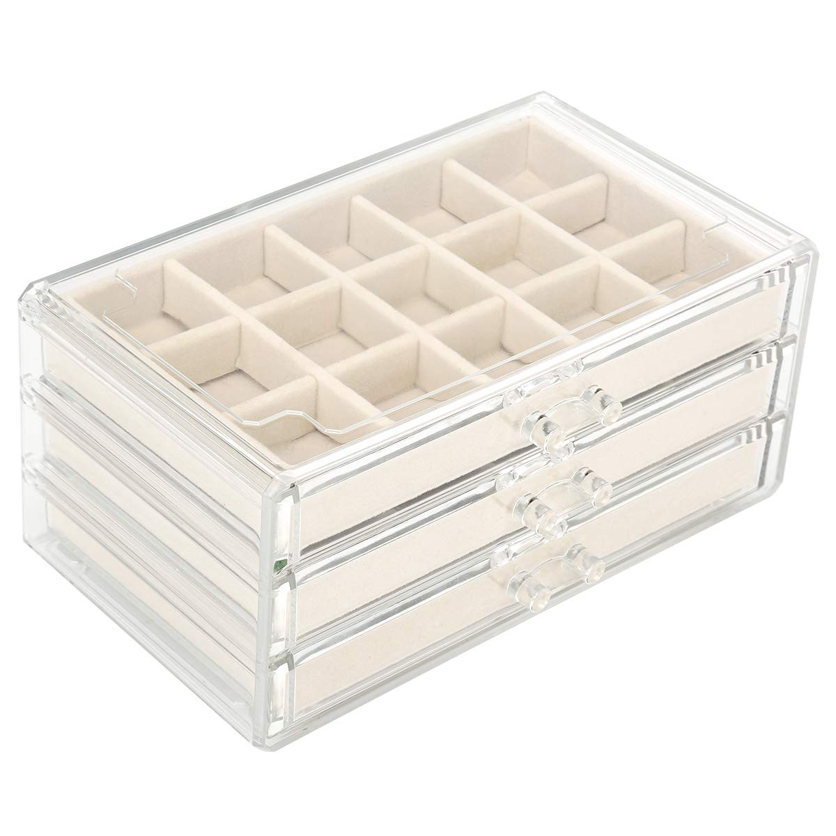 Acrylic Jewelry Organizer Makeup Cosmetic Storage Organizer box Clear Jewelry Case with 3 Drawers... | Amazon (US)