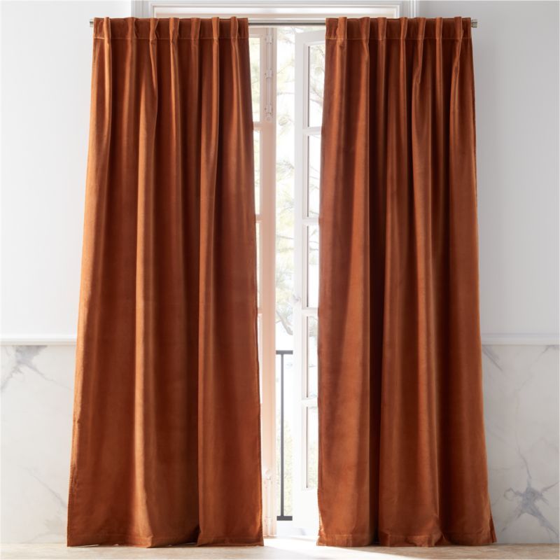 Modern Copper Orange Velvet Window Curtain Panel 48"x84" + Reviews | CB2 | CB2