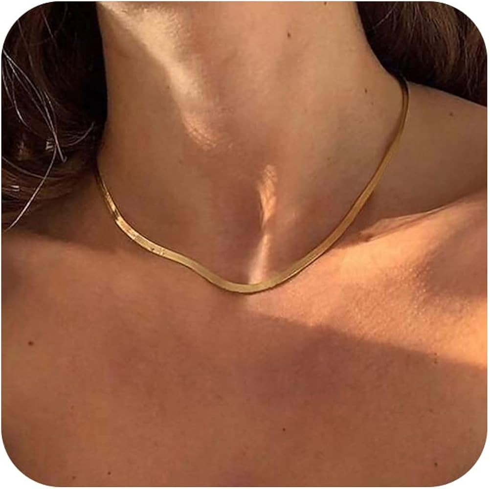 Tewiky Herringbone Necklace for Women Dainty 14k Gold Snake Chain Necklace Layered Gold Herringbo... | Amazon (US)
