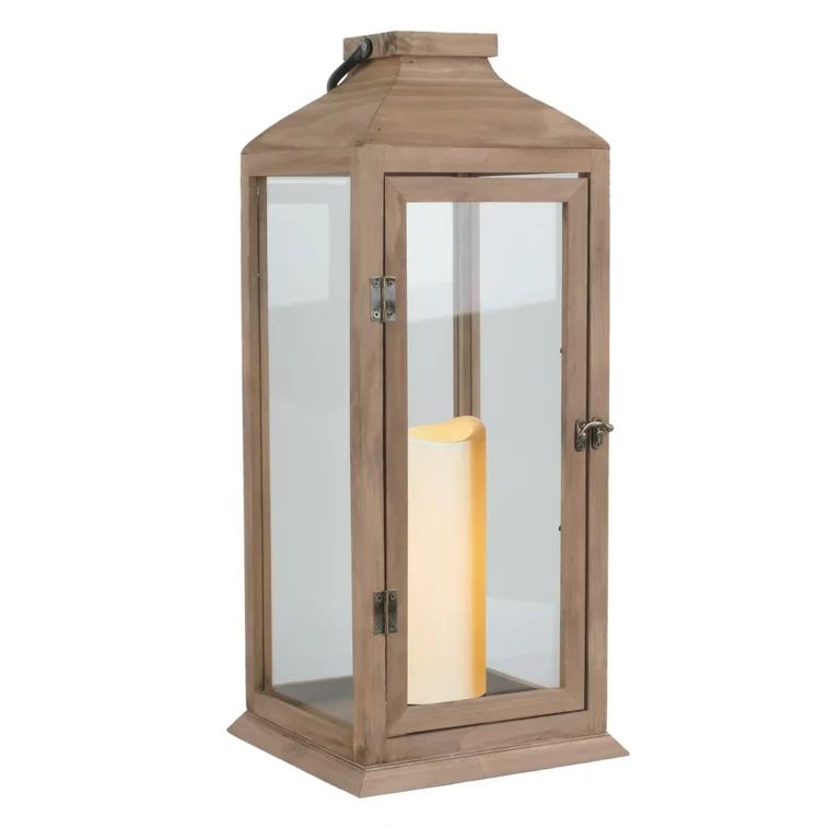 Better Homes & Gardens 18.6" Battery Operated Outdoor Natural Wood and Glass Lantern with Removab... | Walmart (US)