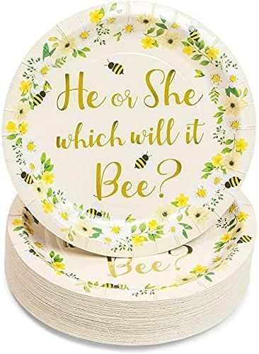 Bee Paper Plates for Gender Reveal Party (7 In, 48 Pack) | Amazon (US)