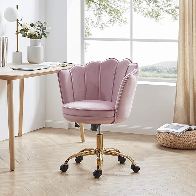 BELLEZE Upholstered Velvet Seashell Accent Chair, Rolling Swivel Office Vanity Unique Cute Decora... | Amazon (US)