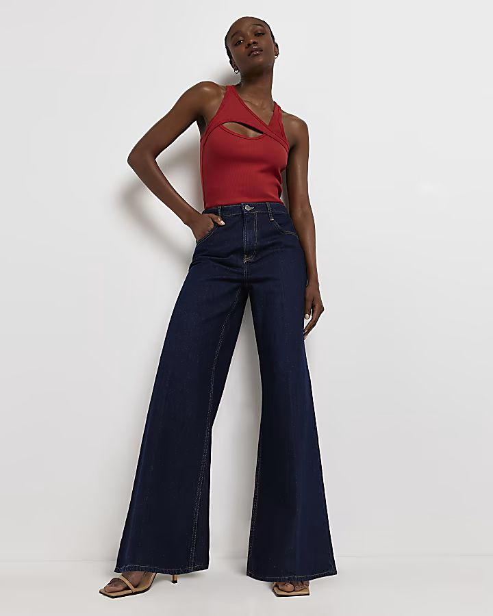 Blue high waisted ultra flared jeans | River Island (UK & IE)