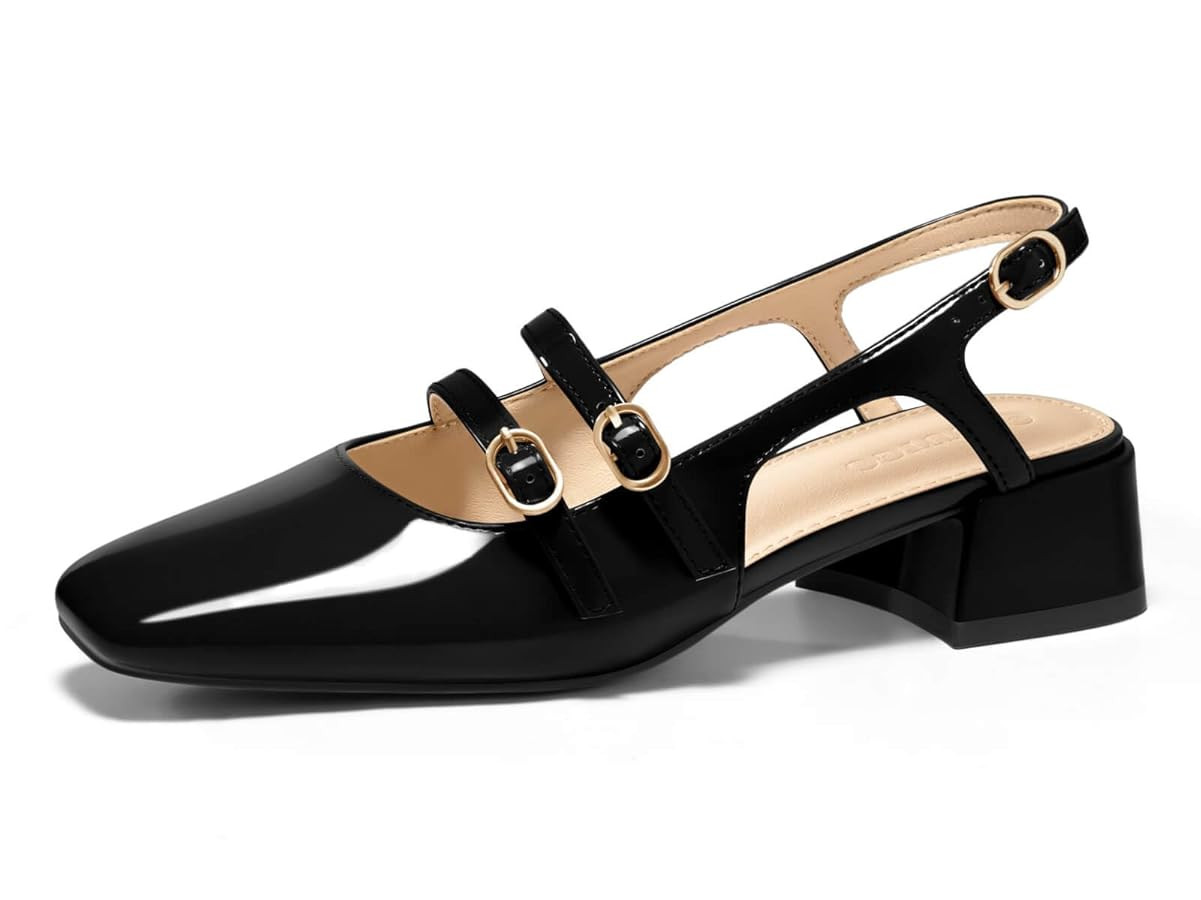 Coutgo Womens Mary Jane Chunky Low Heels Slingback Pumps Closed Square Toe Wedding Dress Shoes | Amazon (US)