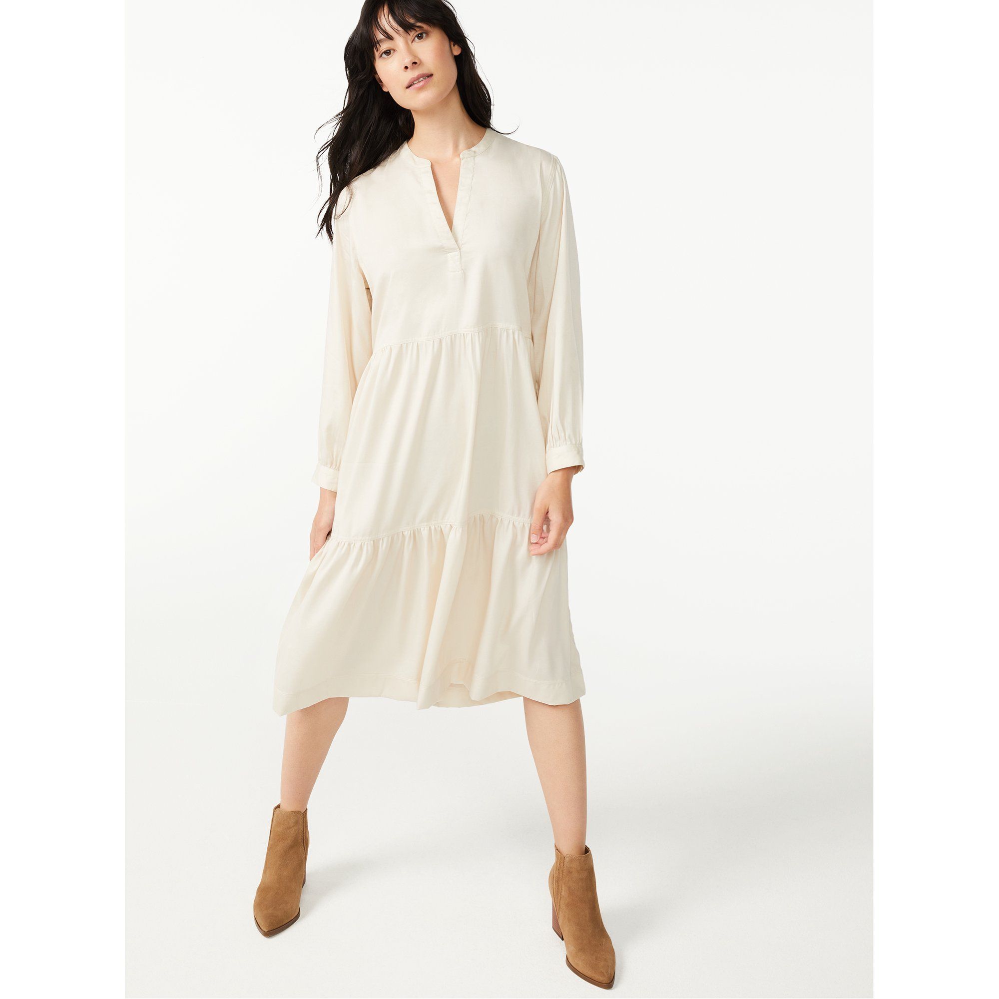 Free Assembly Women's Swing Shirtdress with Long Sleeves | Walmart (US)