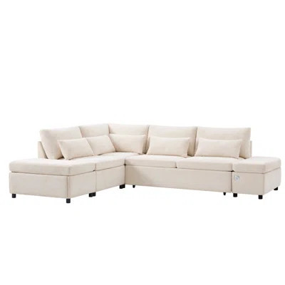 107'' Sectional Sleeper Sofa Bed With Pull Out Couch, L-Shaped With Adjustable Armrest, Usb&Type-C Charging, Free Movement Storage Ottoman, Free Combi | Wayfair North America