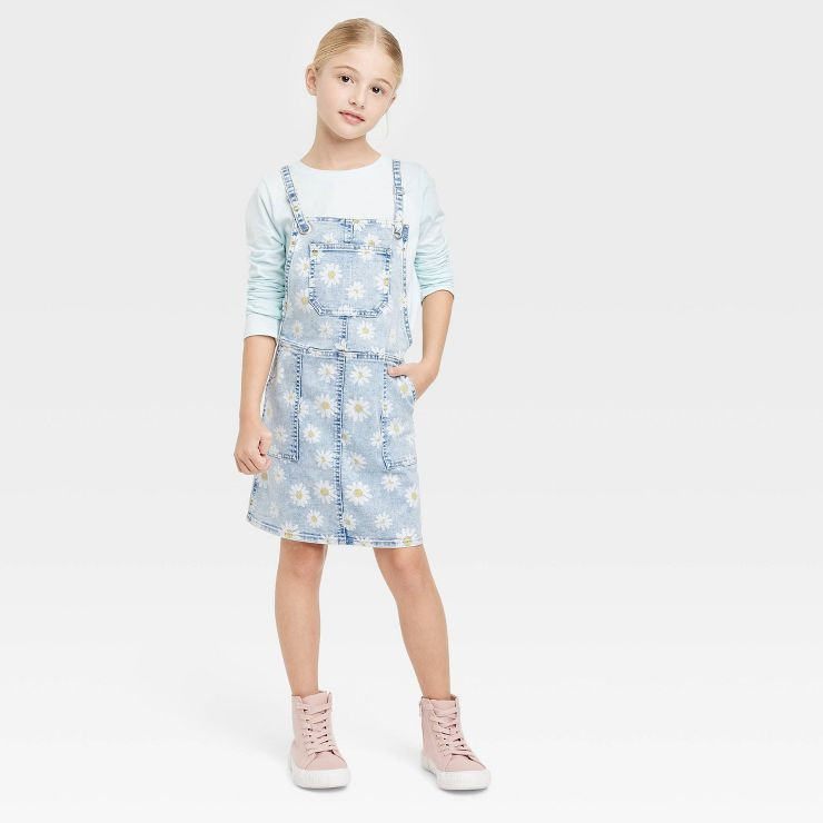 Girls' Daisy Skinny Strap Skirtall - Cat & Jack™ Light Wash | Target