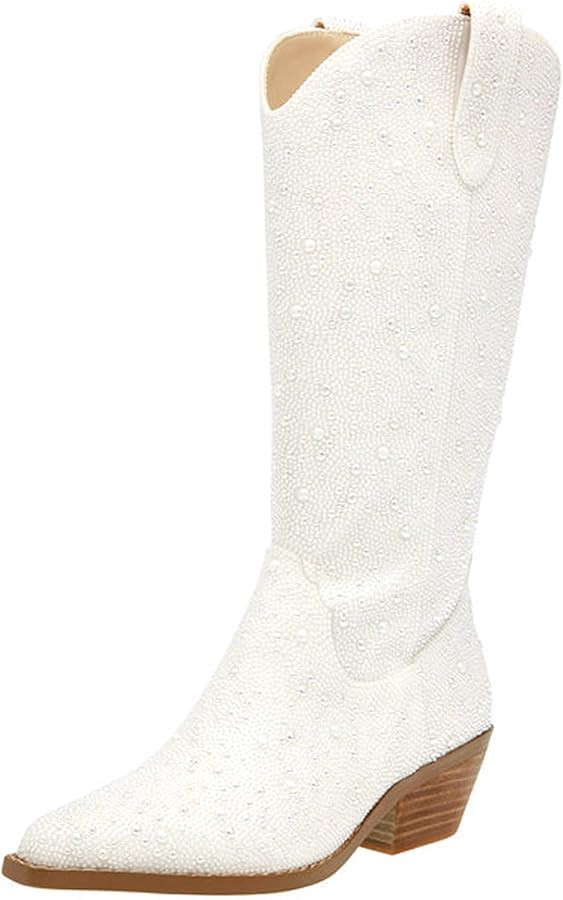 SOVANYOU Women's Rhinestone Cowboy Boots Pointed Almond Toe Block Heel Sparkly Cowgirl Boots | Amazon (US)