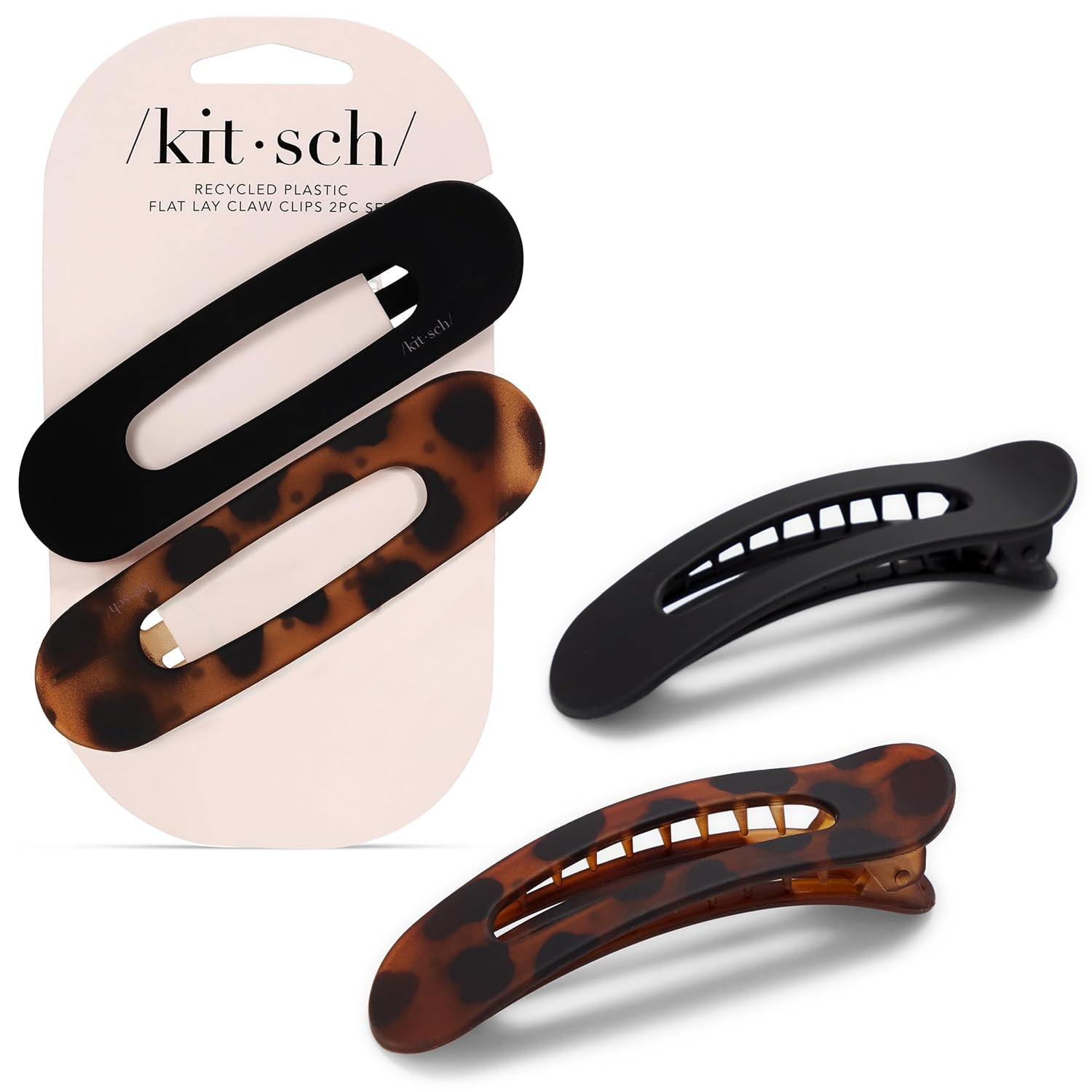 Kitsch Flat Hair Clips for Women - Black & Tortoise, 2pc | Amazon (US)