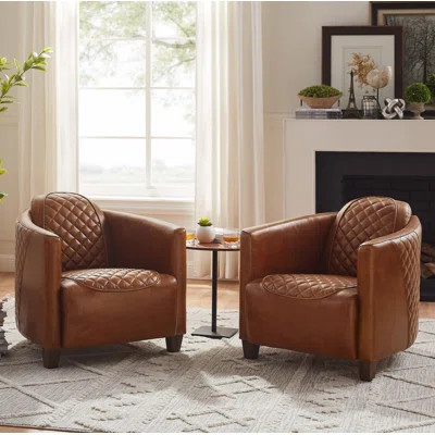 Paynesville Tufted Genuine Leather Accent Armchair (Set of 2) | Wayfair North America