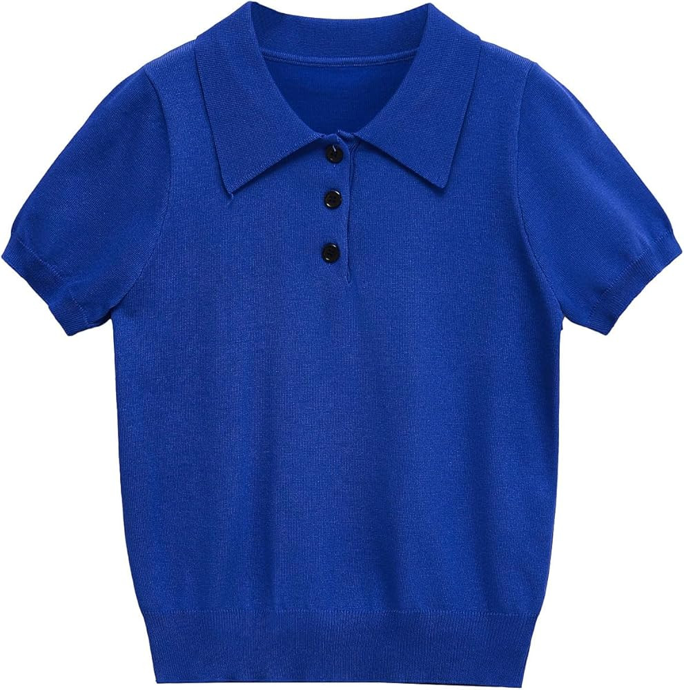 Summer T-Shirt Women French Minimalist Solid Color Basic Polo T-Shirt Tops Knitwear Thin Pullover... | Amazon (US)