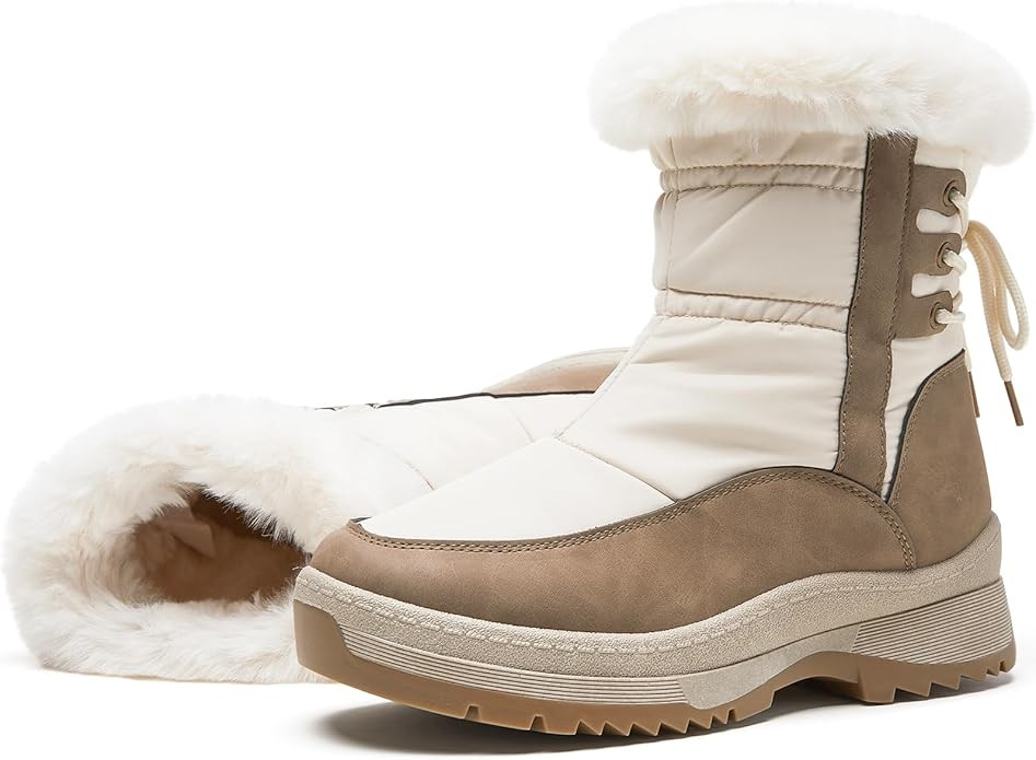 XRH Women's Black Waterproof Snow Boots Winter Mid Calf Fur Lined Boots for Women Non-Slip Fuzzy ... | Amazon (US)