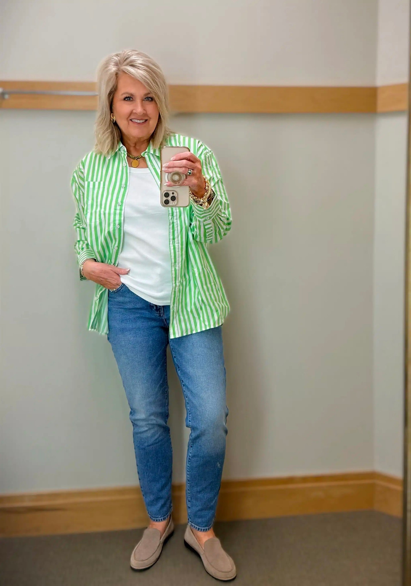 Talbots new arrivals for Spring! This outfit is an easy one to throw on and go, but I love that each piece can be worn separately. My ribbed tank is a large, striped shirt is a large and jeans are a size 8. 

#LTKOver40 #LTKWorkwear #LTKootd