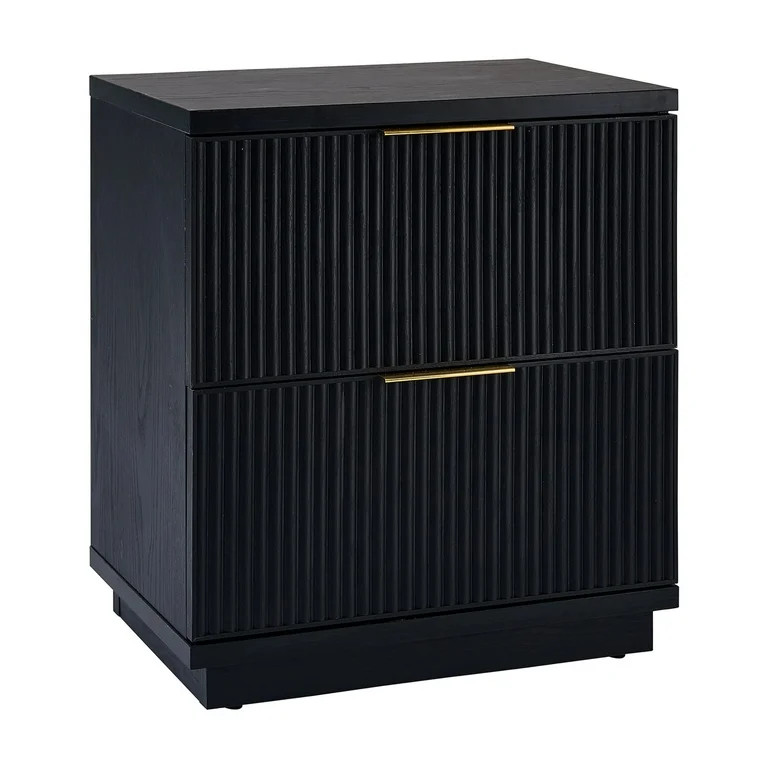 Better Homes & Gardens Lillian Fluted 2-Drawer Nightstand with USB, Black Wood Finish | Walmart (US)