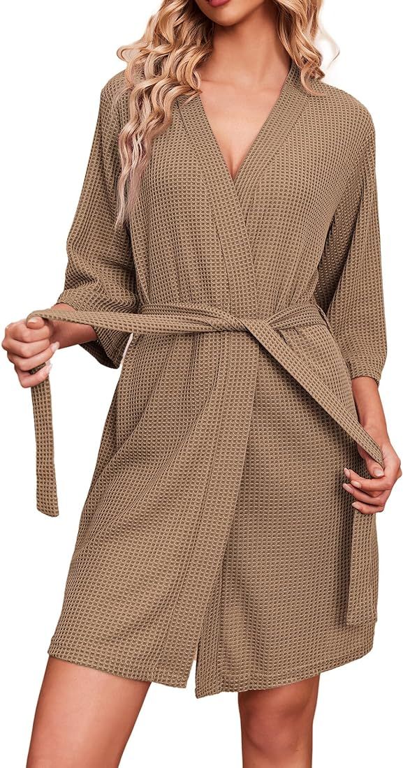 Ekouaer Women Waffle Knit Robes Soft Lightweight Bathrobe Knee Length Loungewear S-XXL | Amazon (CA)
