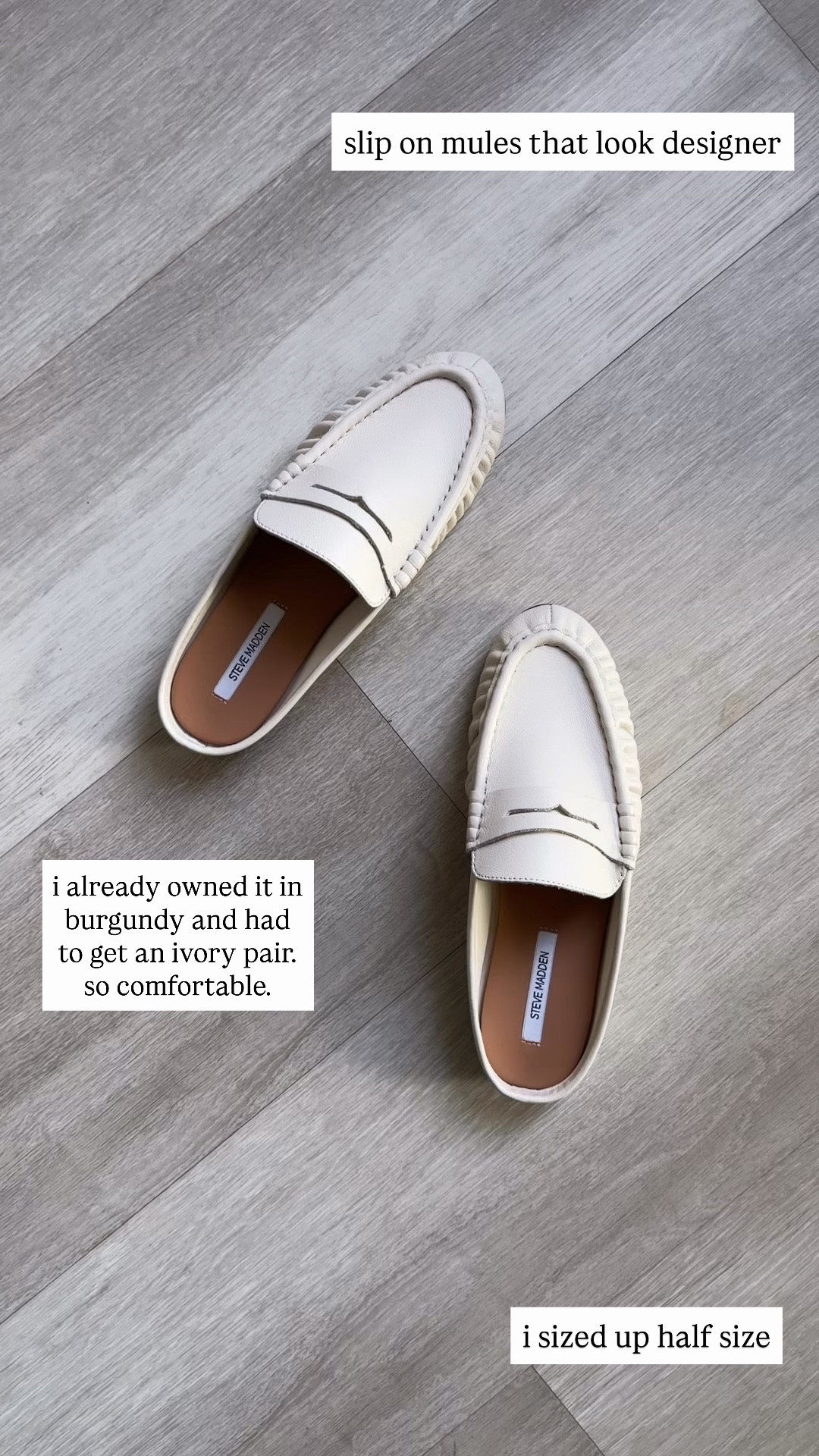 Slip on mules that look designer ⚡️ I owned the burgundy pair and had to get the new ivory color for spring/summer. It’s so comfortable and runs TTS. 

Mules, Steve Madden, spring outfit, ootd, The Stylizt 



#LTKootd #LTKdayinmylife #LTKWorkwear