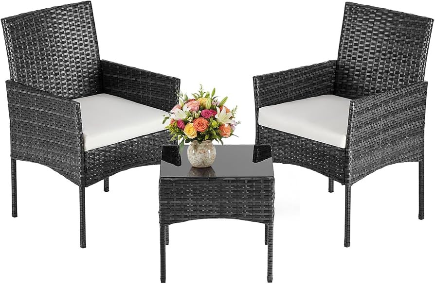DUMOS 3-Piece Patio Furniture Set, All-Weather Outdoor Wicker Chairs with Removable Cushions & Te... | Amazon (US)