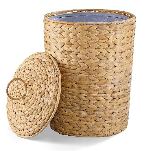 BLUEWEST Wicker Trash Can with Lid and Removable Liner, Wicker Rattan Bathroom Trash Can, Large W... | Amazon (US)