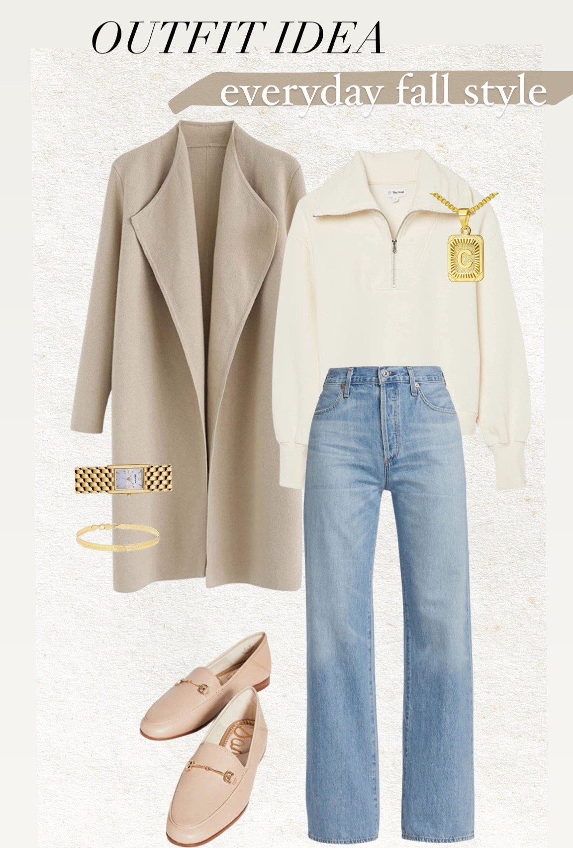 Outfit idea - every day fall style ❤️ I’ll be wearing this coatigan (under $70!) on repeat this fall! I have the coat in size Medium and the sweatshirt in size Medium. 

Fall style; fall fashion; fall outfit; mom style; fall staples; neutral outfit; amazon fashion; shopbop; causal outfit; school drop off outfit; tan coatigan; tan shacket; agolde; tan loafers

#LTKunder50 #LTKstyletip #LTKunder100