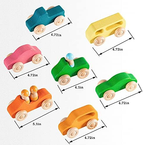 Wooden Car with Peg Dolls Wooden Rainbow Crafts,7 Wood Cars + 3 Rainbow Peg Doll, Montessori Baby Gi | Amazon (US)