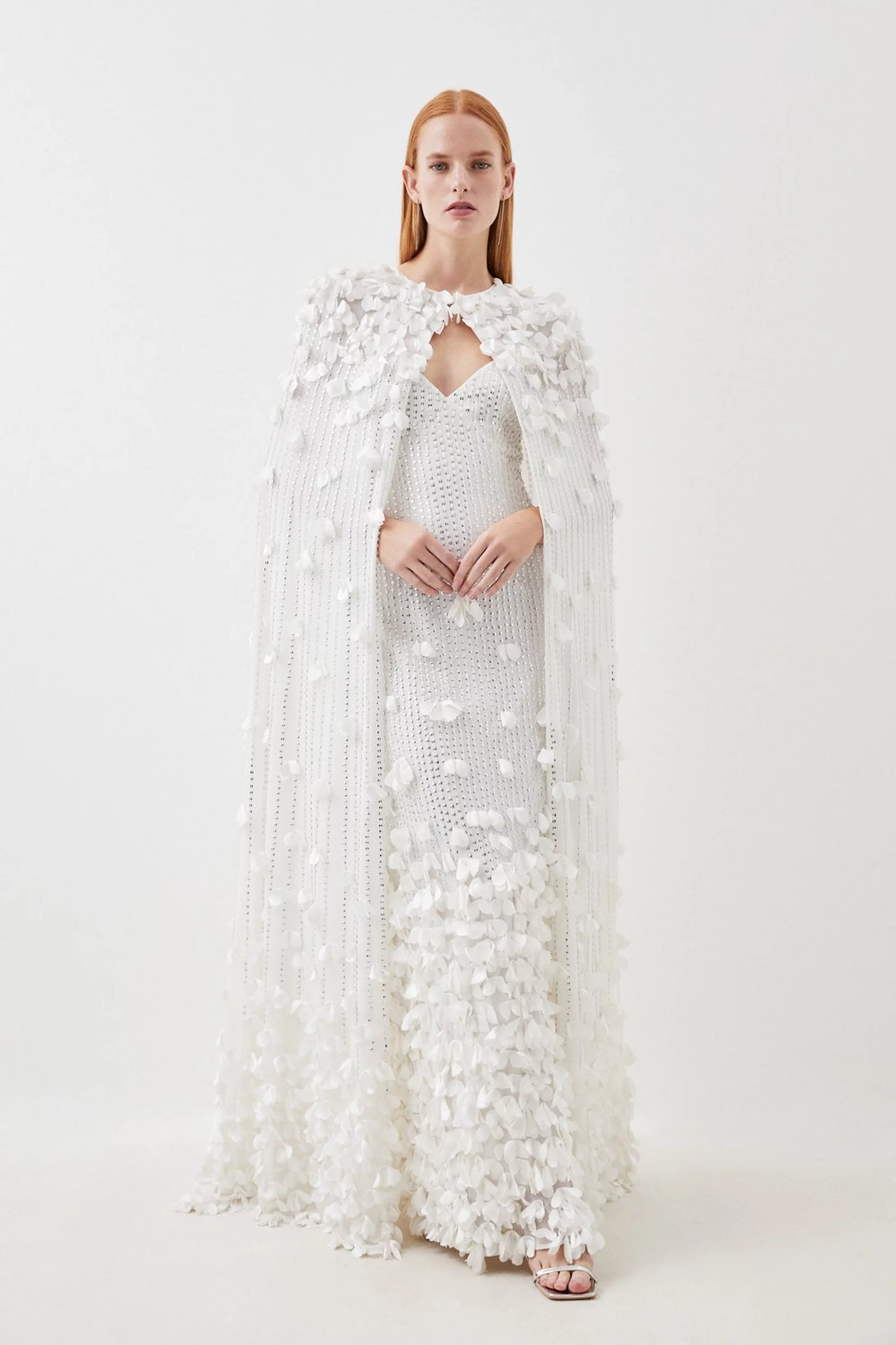 Crystal Applique Woven Maxi Cape | Karen Millen UK + IE + DE + NL