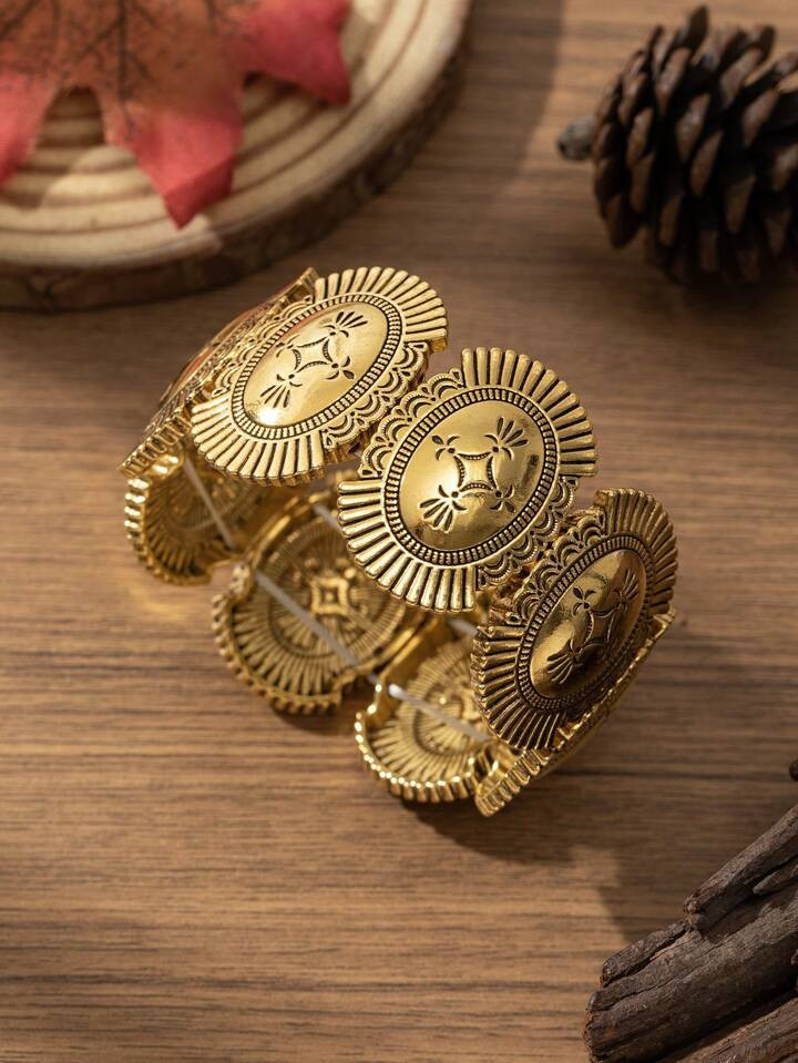 Retro Bohemian Unisex Fashion Minimalist Geometric Engraved Zinc Alloy Electroplated Vintage Gold... | SHEIN