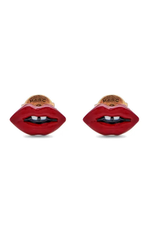 Marc Jacobs Lips Stud Earrings in Gold/Red at Nordstrom | Nordstrom