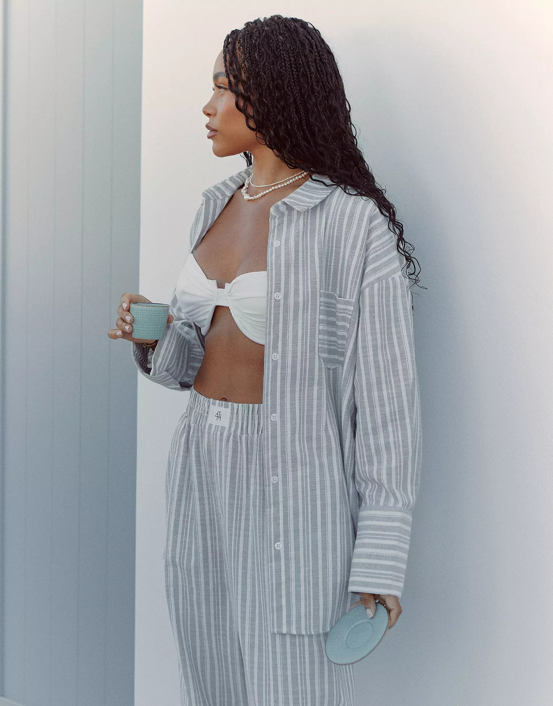 4th & Reckless x Loz Vassallo delphi oversized stripe shirt co-ord in grey | ASOS (Global)