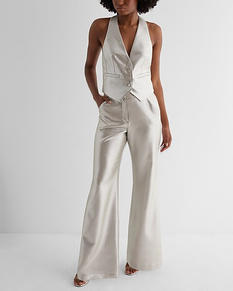 Editor High Waisted Metallic Trouser Flare Pant | Express
