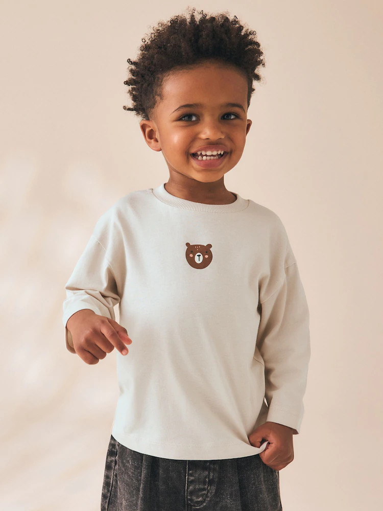 Neutral Bear Long Sleeve Small Graphic Printed T-Shirt (3mths-7yrs) | Next US