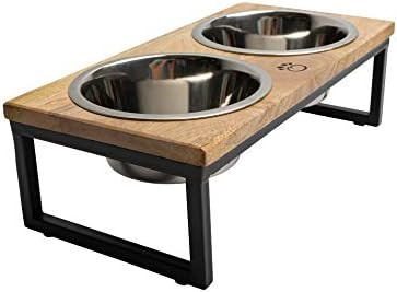 Brave Bark Wood & Metal Feeder - Premium Mango Wood Feeder with Metal Stand, 2 Stainless Steel Bowls | Amazon (US)