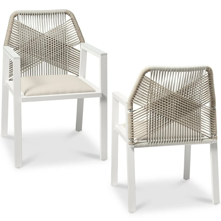 Best Choice Products Set of 2 Indoor/Outdoor Aluminum Woven Rope Dining Chairs w/ Armrests - Whit... | Walmart (US)