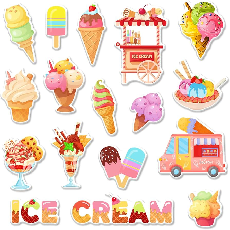 Whaline 34Pcs Ice Cream Thick Gel Clings Colorful Ice Cream Window Gel Decals Ice Cream Booth Sum... | Amazon (US)