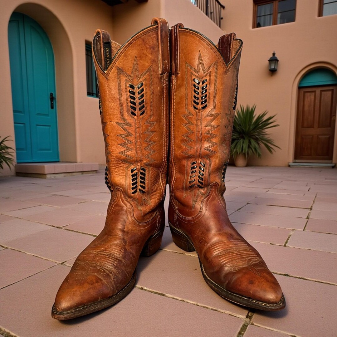 Vintage Dan Post Black Label Cowboy Boots — Women’s 7 — Cognac Leather With Dark Stitching ... | Etsy (US)