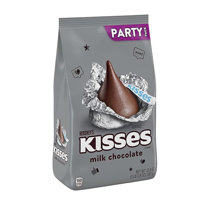 HERSHEY'S KISSES Milk Chocolate Silver Foil, Gluten Free, Individually Wrapped Candy Bulk Party P... | Amazon (US)