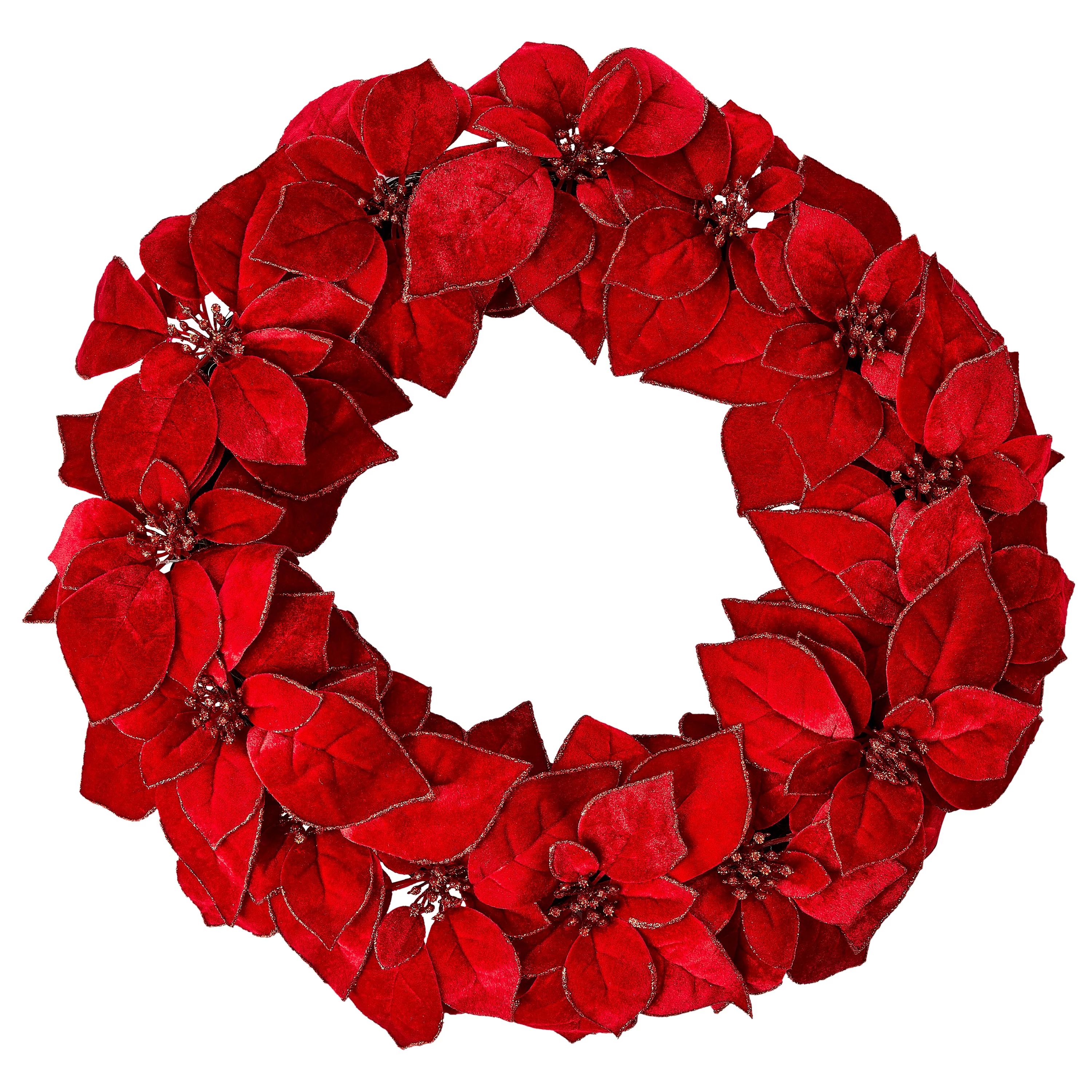 Red Poinsettia Christmas Wreath, 28 in x 28 in, by Holiday Time | Walmart (US)
