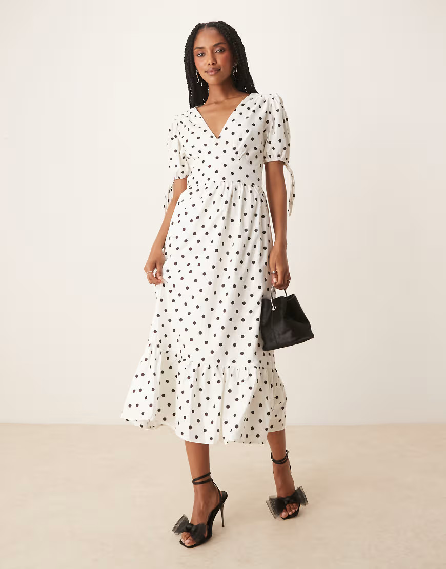 Lovedrobe Polka dot short sleeve open back midi dress in white | ASOS (Global)