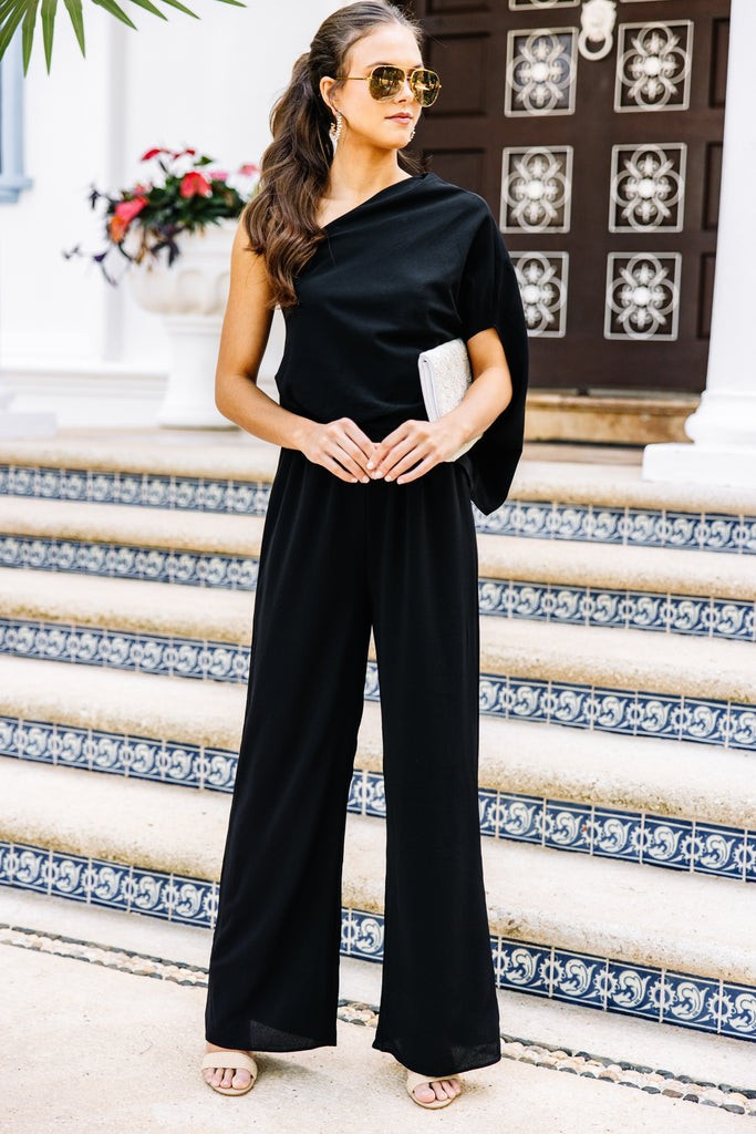 Fab Opportunities Black One Shoulder Jumpsuit | The Mint Julep Boutique