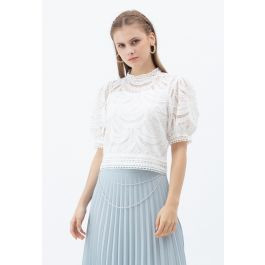 Leaves Shadow Embroidered Crochet Top in White | Chicwish