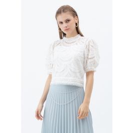 Leaves Shadow Embroidered Crochet Top in White | Chicwish