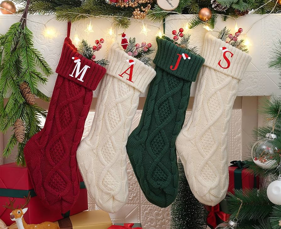 Personalized Christmas Stockings with Initials, 18 Inches Large Embroidered Monogrammed Cable Kni... | Amazon (US)