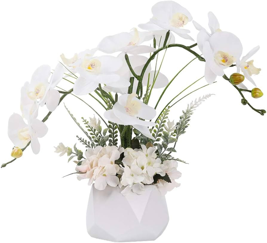 LESING Artificial Ochid Flowers Fake Faux Orchid Arrangement with Vase Artificial Bonsai Potted F... | Amazon (US)