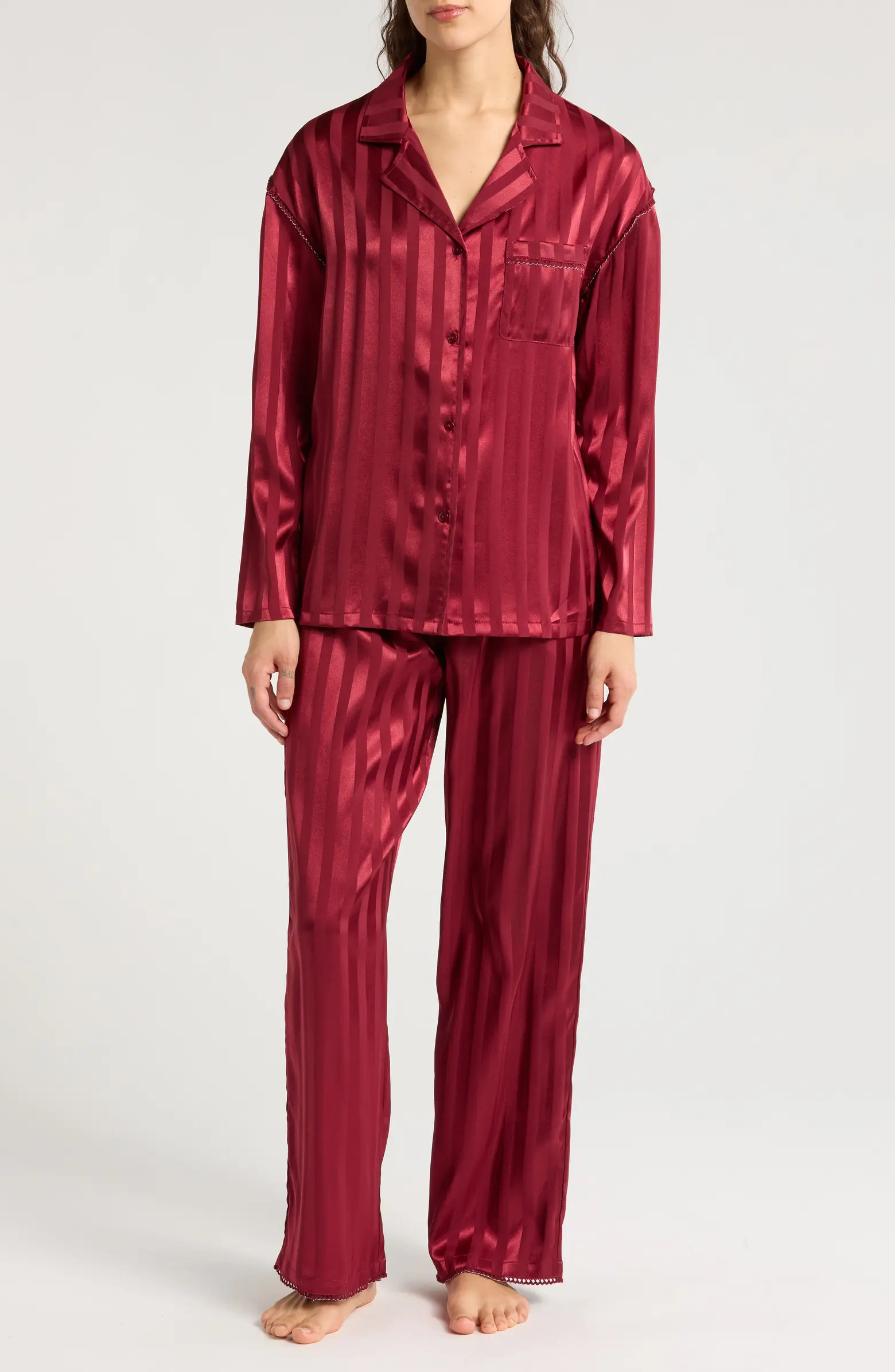 JACLYN Satin Stripe Coat Pajamas | Nordstromrack | Nordstrom Rack