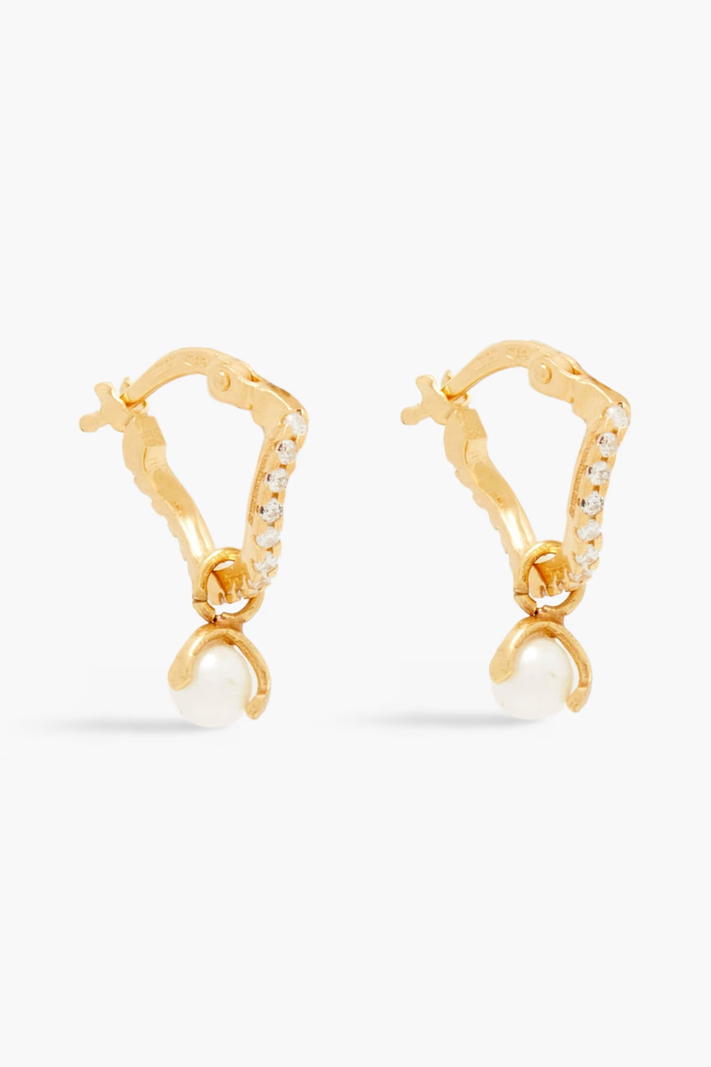 24-karat gold-plated recycled sterling silver, crystal and freshwater pearl hoop earrings | The Outnet (UK and Europe)