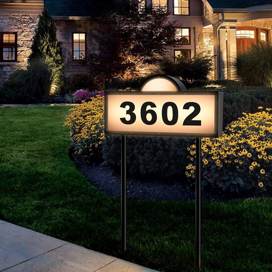 Solar Address Sign with Warm/Cold White, Solar Address Signs for Yard | Amazon (US)