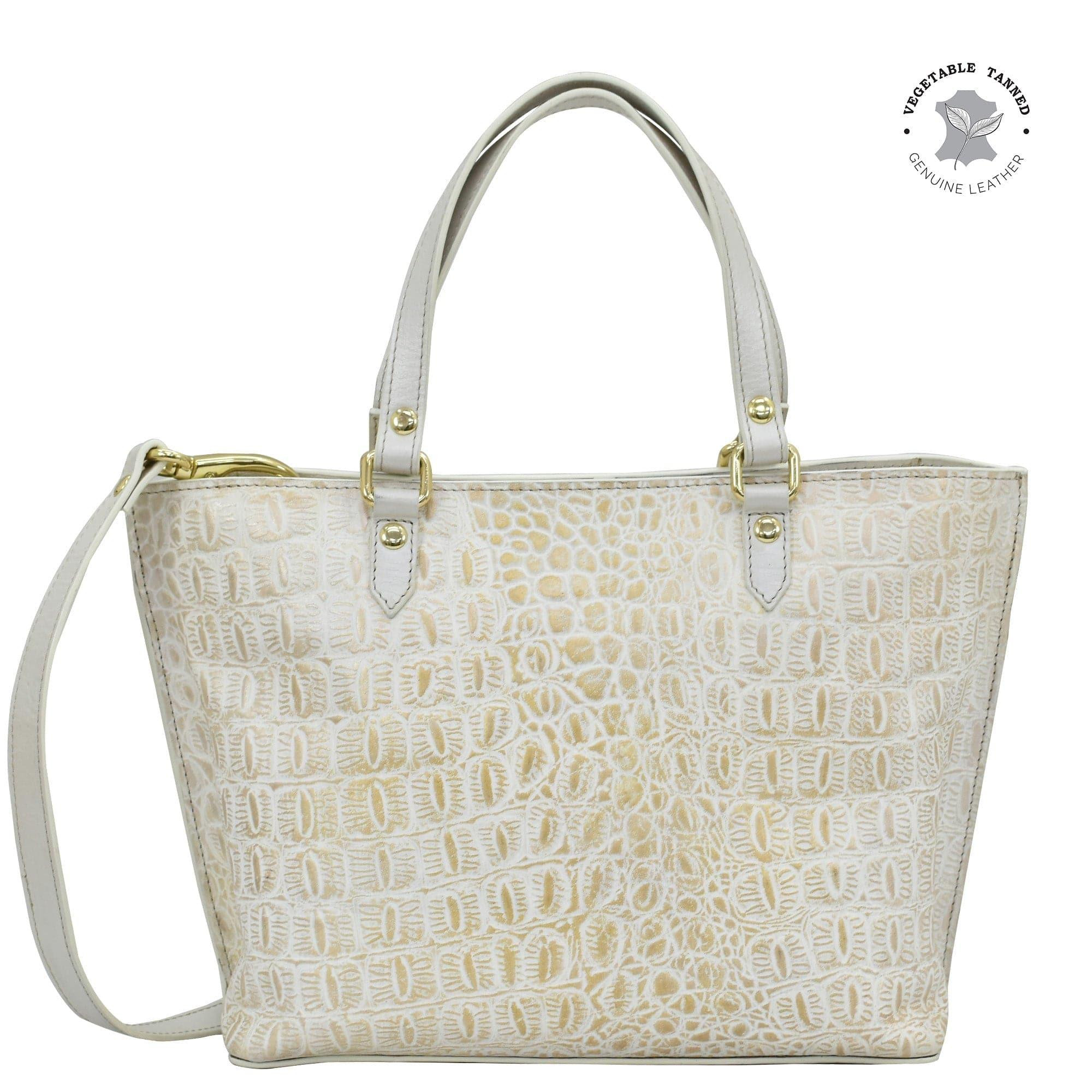 Buy Croco Embossed Cream Gold Leather Hand Painted Medium Tote - 693 – Anuschka Leather | Anuschka 