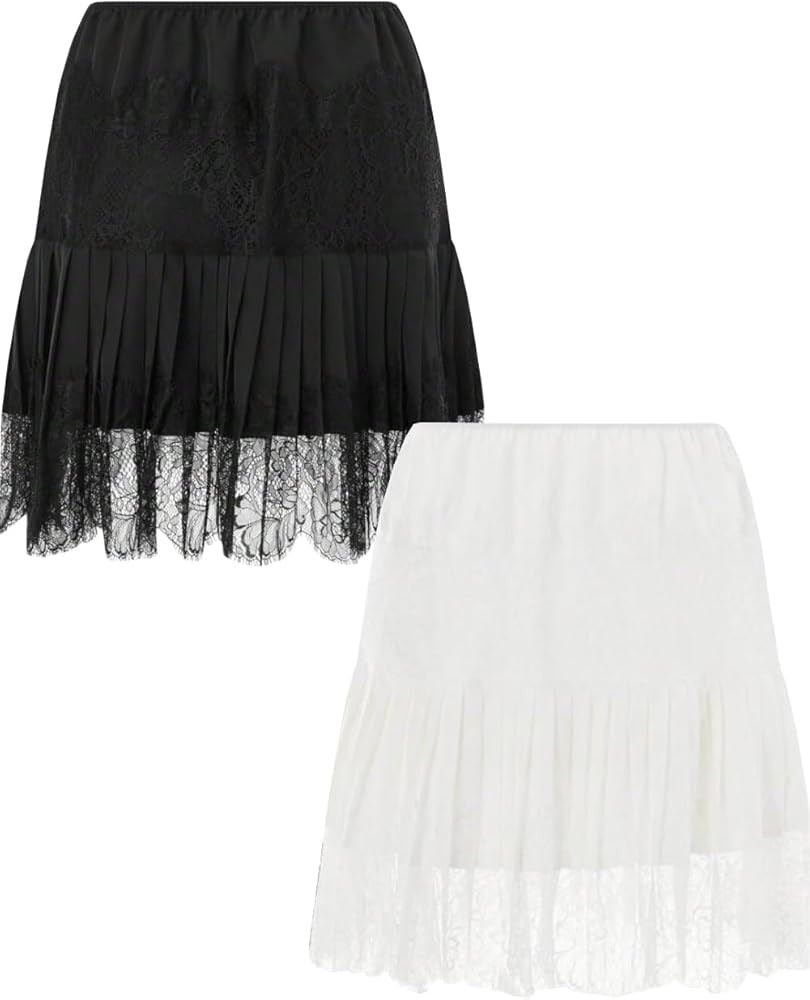 niyokki Women's Y2k Vintage Skirts Lace Slip Skirt Pleated Ruffle Floral Lace Tiered Short Mini U... | Amazon (US)