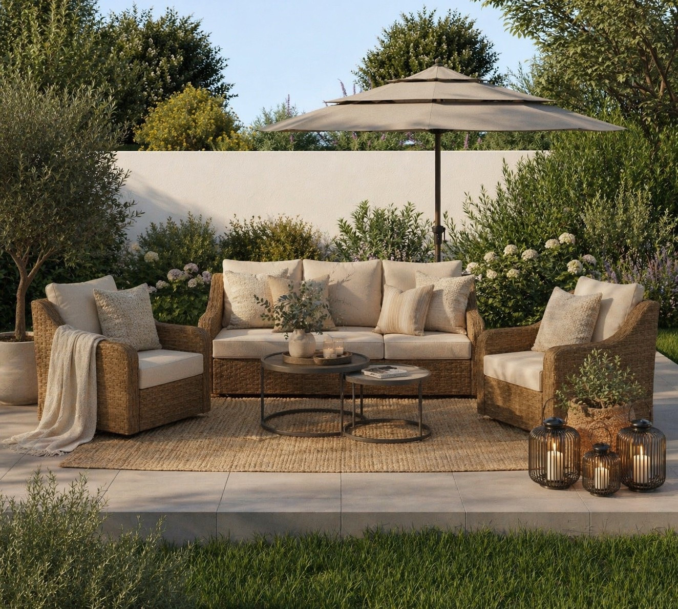 I own this set! It’s gorgeous. Great quality! Also comes with sofa and chair covers, nesting tables! Cushions are soft and comfy! It’s just beautiful! 

#LTKhome #LTKcanada #LTKsummer